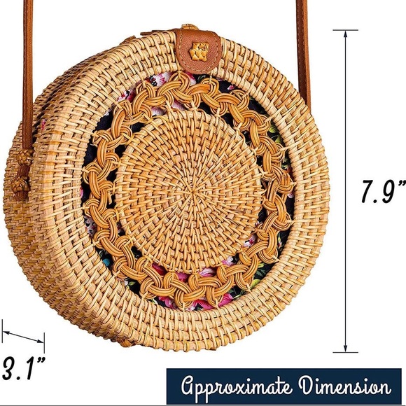 NWT Round Crochet Handwoven Rattan Shoulder Bag - Picture 11 of 11
